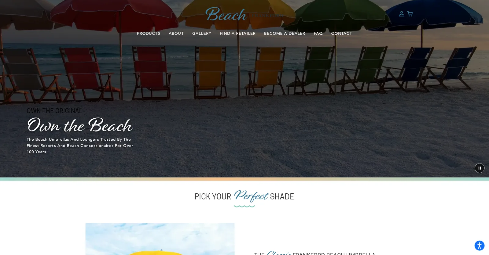 Beach by Frankford homepage: Own the Beach hero with colorful loungers
