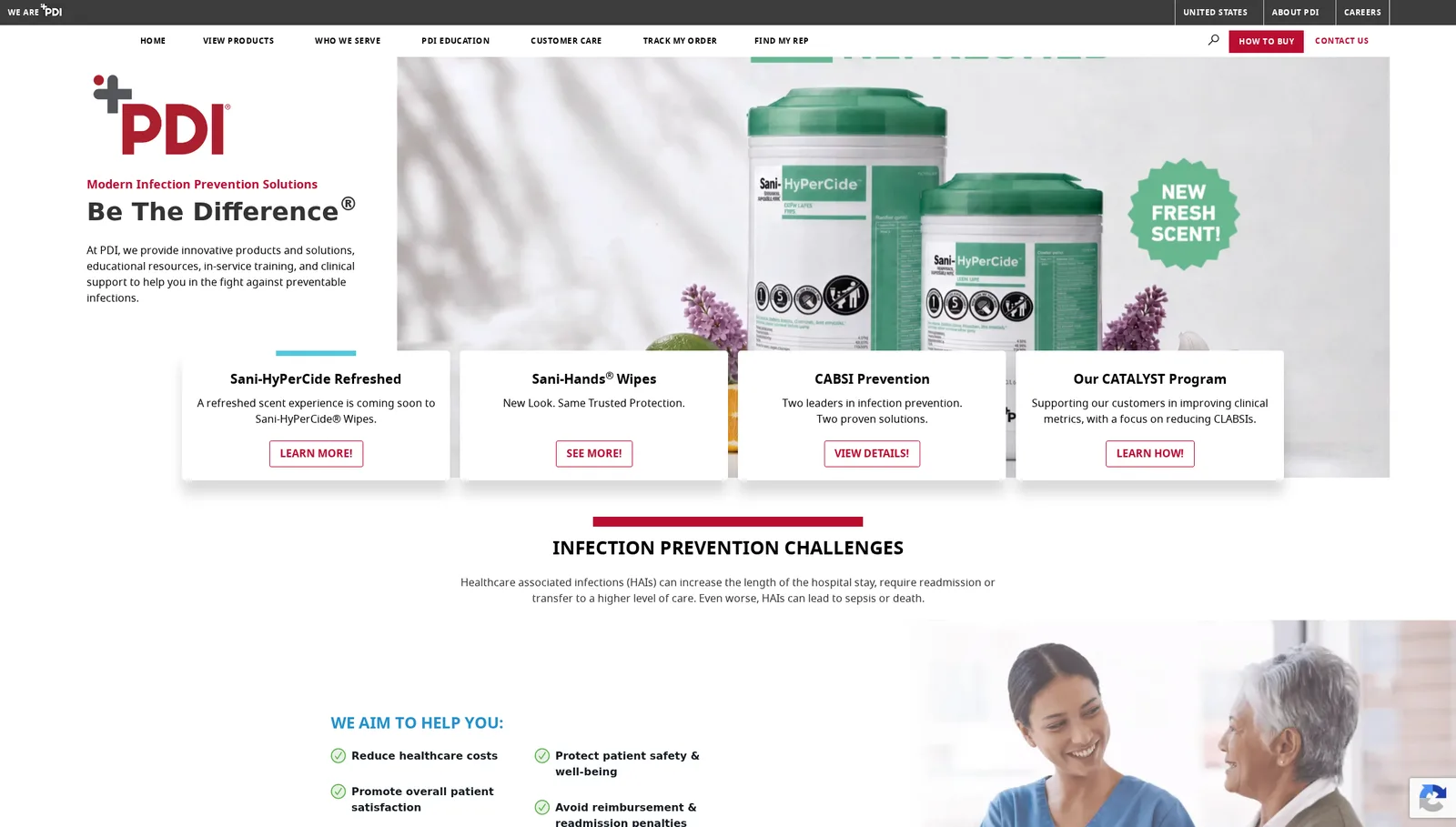 PDI Healthcare homepage with product and program highlights